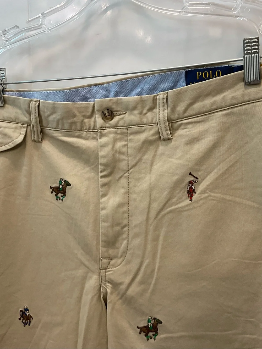 POLO Ralph Lauren Tan ALL OVER PLAYER Stretch Straight Fit Pants size 38-30 T76